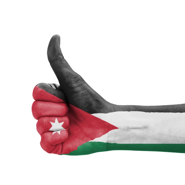 Mano con pulgar hacia arriba, bandera de Jordania pintada como símbolo de excelencia , — Foto de Stock
