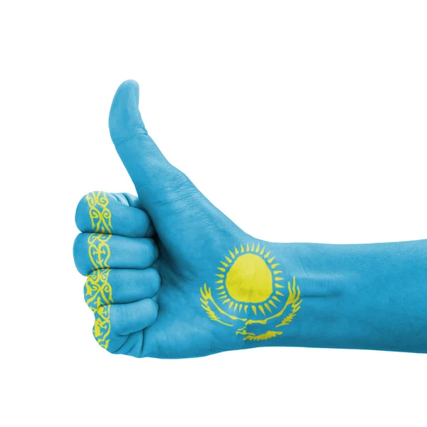 Mão com polegar para cima, bandeira do Cazaquistão pintada como símbolo de excelência — Fotografia de Stock