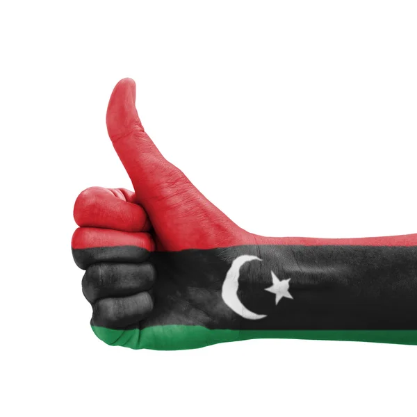 卓越性の記号として塗られるリビア旗を親指で手, — ストック写真