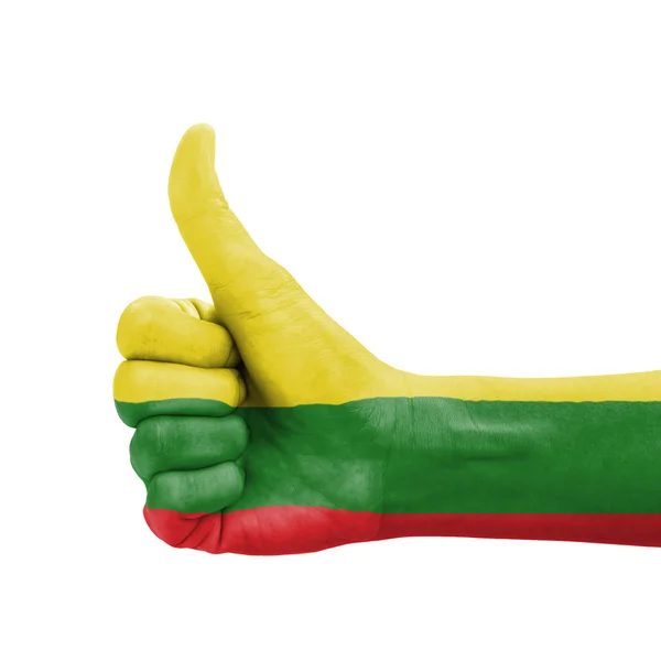 Mano con pulgar hacia arriba, bandera de Lituania pintada como símbolo de excelencia — Foto de Stock