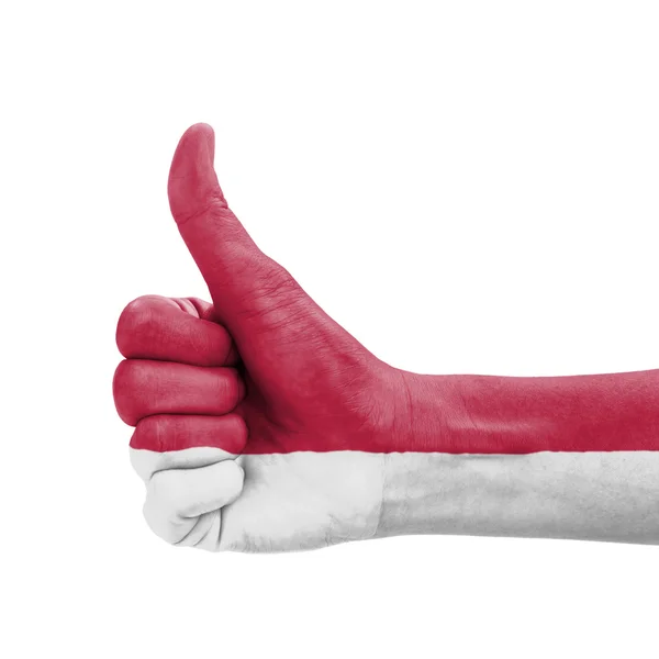 Hand with thumb up, Monaco flag painted as symbol of excellence, — Stock Photo, Image