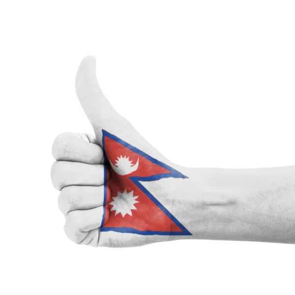 手用大拇指，尼泊尔国旗描绘成卓越的象征, — 图库照片