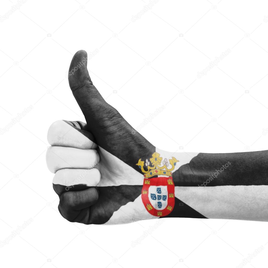 Hand with thumb up, Ceuta flag painted as symbol of excellence, 