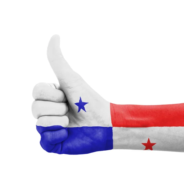 Hand with thumb up, Panama flag painted as symbol of excellence, — Stock Photo, Image