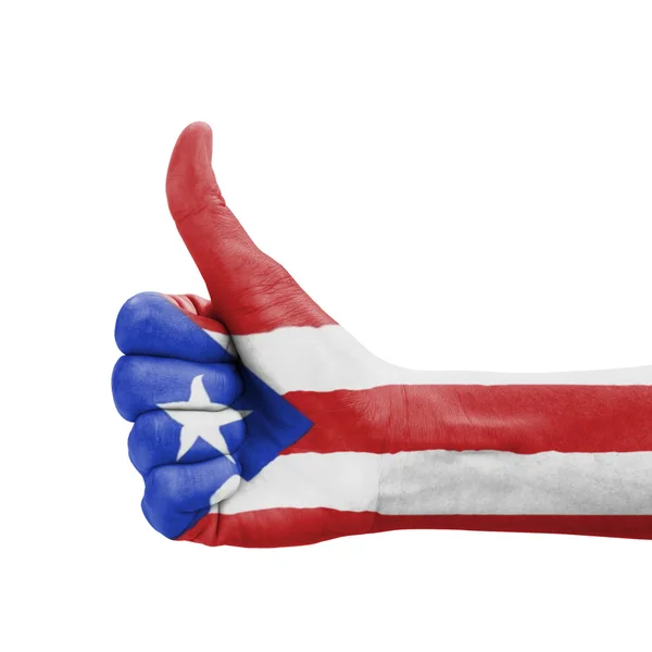 Mano con pulgar hacia arriba, bandera de Puerto Rico pintada como símbolo de excell — Foto de Stock