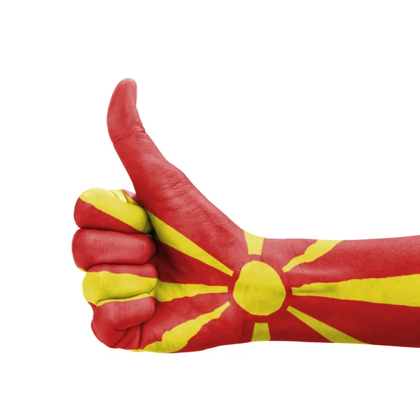 Hand with thumb up, Macedonia flag painted as symbol of excellen — Stock Photo, Image