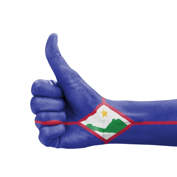Hand with thumb up, Saint Eustatius flag painted as symbol of ex — Stock Photo, Image