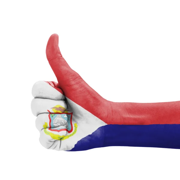 Ruka s palcem nahoru, Saint Maarten vlajku namaloval jako symbol Bronislava — Stock fotografie