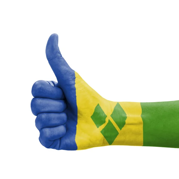 Hand with thumb up, Saint Vincent and the Grenadines flag painte — Stock Photo, Image
