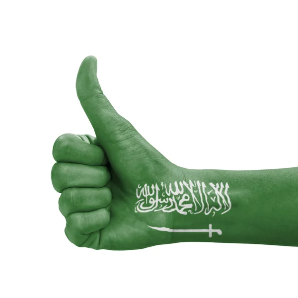 Hand with thumb up, Saudi Arabia flag painted as symbol of excel — Stock Photo, Image