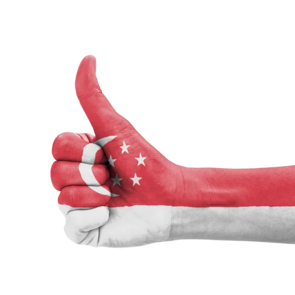 Ruka s palcem nahoru, Singapur vlajku namaloval jako symbol excellen — Stock fotografie