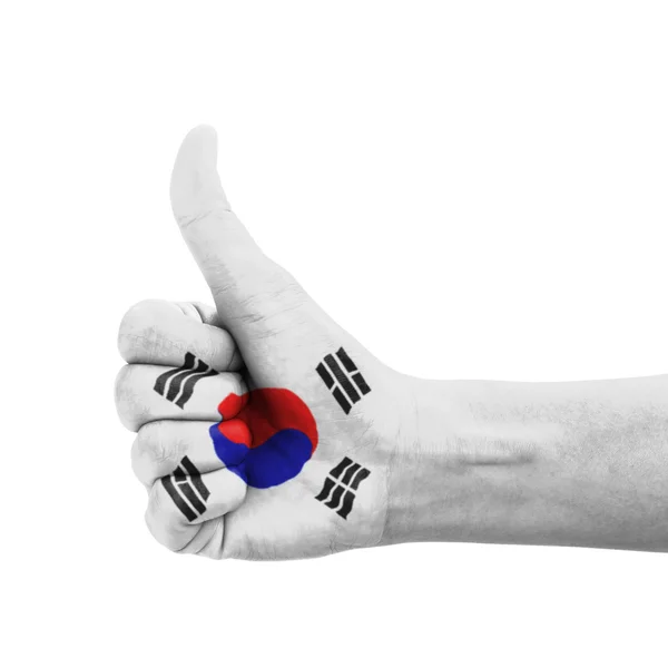 Hand with thumb up, South Korea flag painted as symbol of excell — Stock Photo, Image