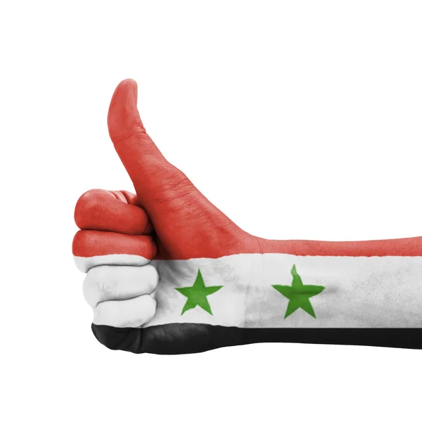 Ręka z kciuk, Flaga Syrii malowane jako symbol doskonałości, — Zdjęcie stockowe