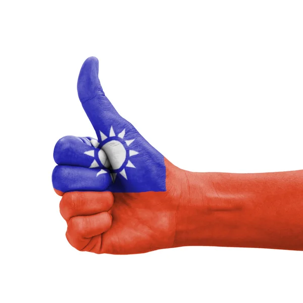 Рукою з пальцем вгору, Тайвань прапор розписав як символ досконалості, — стокове фото