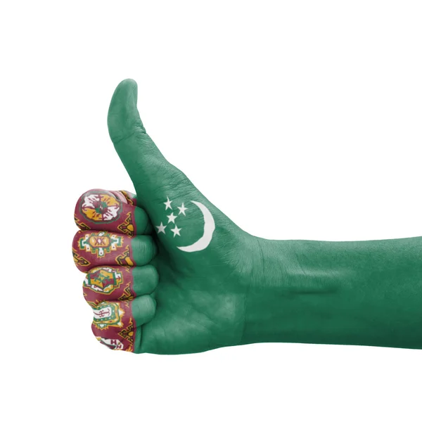 Ręka z kciuk, Turkmenistan bandery malowane jako symbol programu excel — Zdjęcie stockowe