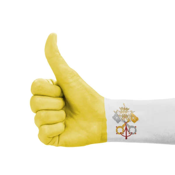 Mano con pollice in alto, bandiera della Città del Vaticano dipinta come simbolo di eccellenza — Foto Stock
