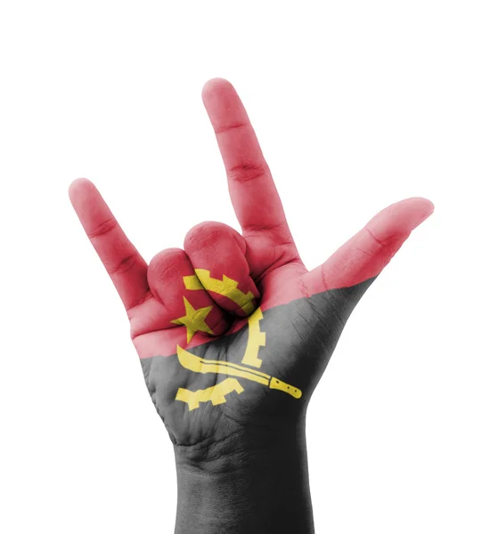 Hand maken die ik hou van u zich aanmeldt, Angola vlag geschilderd, multi purpose — Stockfoto