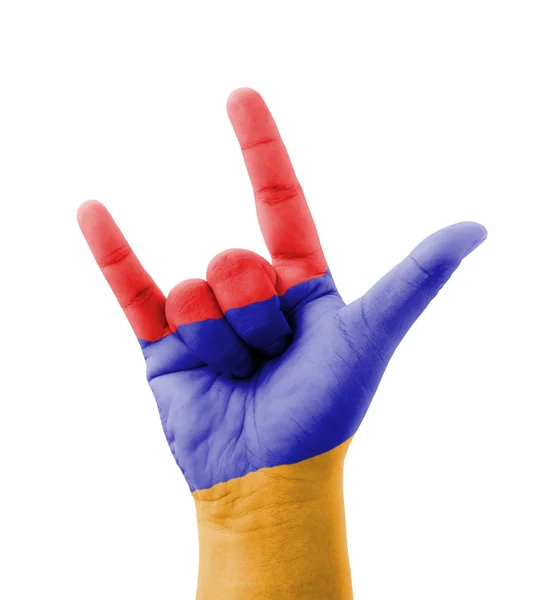 Hacer a mano te amo firmar, bandera de Armenia pintada, polivalente — Foto de Stock