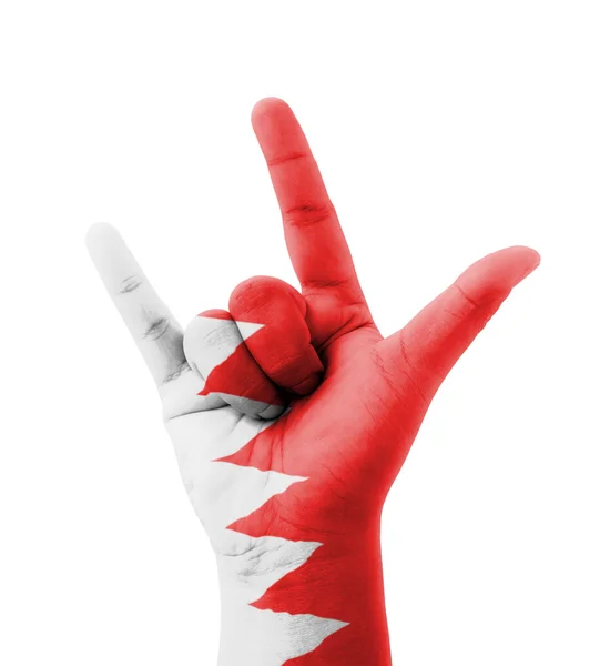 Hand machen ich liebe dich unterschreiben, Bahrain Flagge bemalt, Mehrzweck — Stockfoto