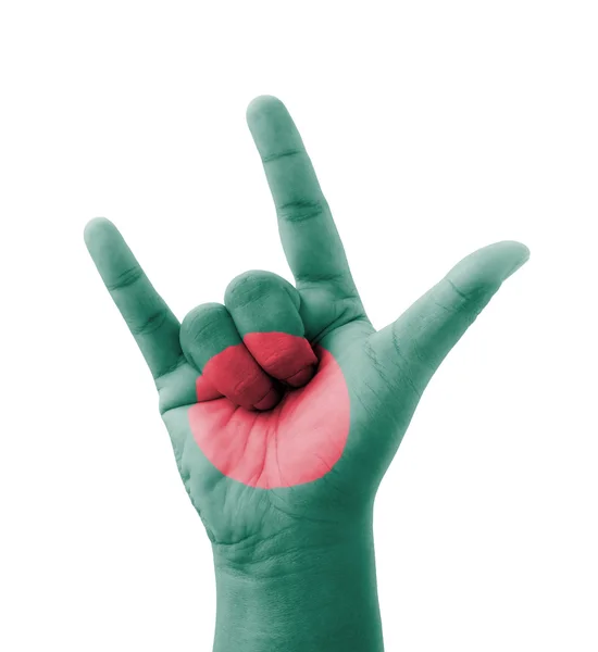 Hand making I love you sign, Bangladesh flag painted, multi purp — Stock Photo, Image