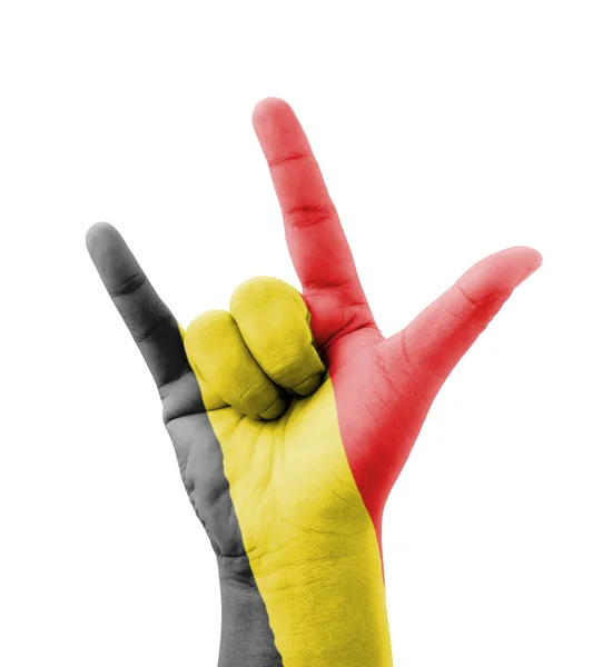 Hand making I love you sign, Belgium flag painted, multi purpose — Stock Photo, Image