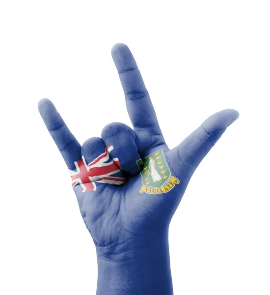 Hand att göra jag älskar dig underteckna, British Virgin Islands flagga målade — Stockfoto