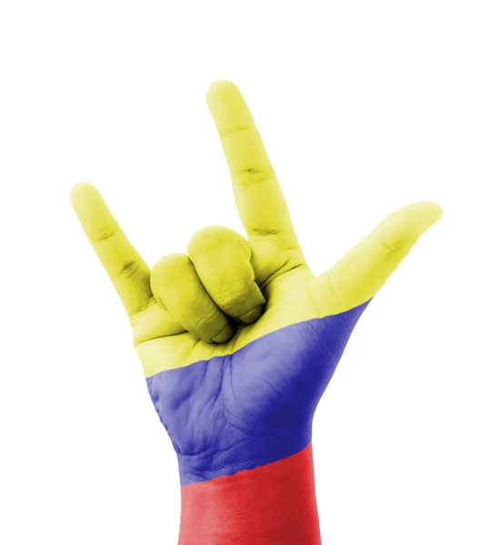 Haciendo a mano te quiero firmar, bandera de Colombia pintada, polivalentes — Foto de Stock