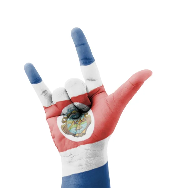 Hand att jag älskar dig tecken, Costa Rica flaggan målad, multi purp — Stockfoto