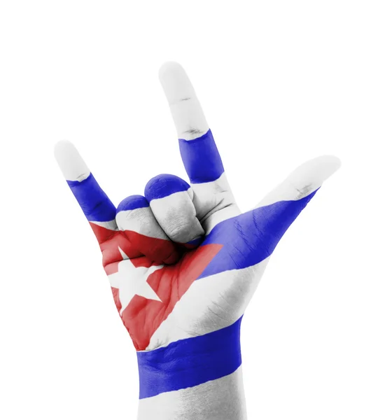 Mão fazendo eu te amo assinar, Cuba bandeira pintada, multi propósito co — Fotografia de Stock