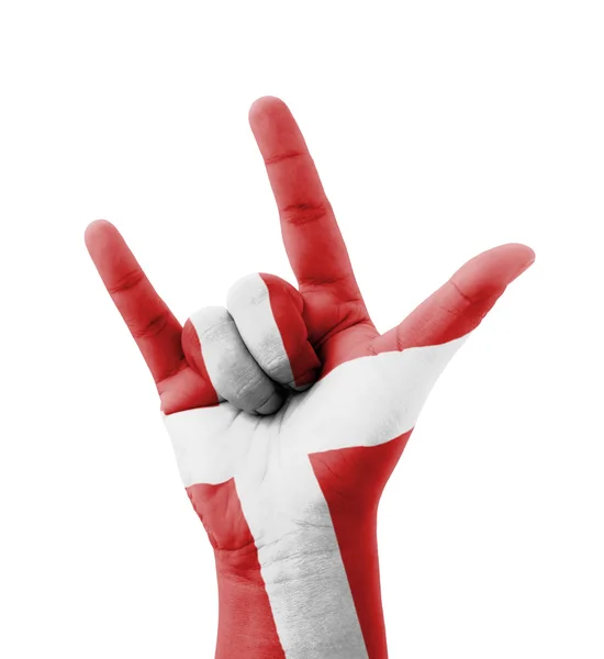 Mão fazendo eu te amo assinar, bandeira da Dinamarca pintada, multiúso — Fotografia de Stock