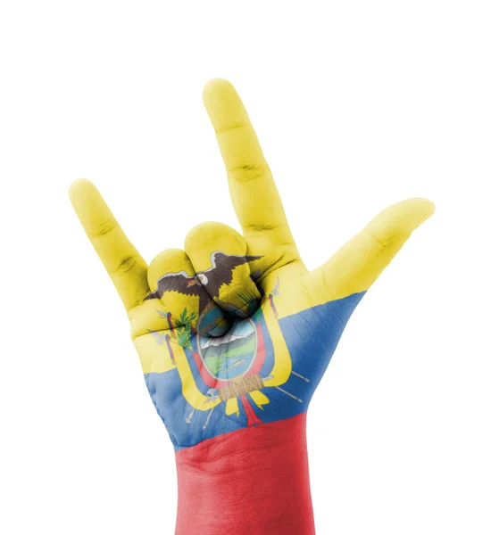 Hand making I love you sign, Ecuador flag painted, multi purpose — Stock Photo, Image