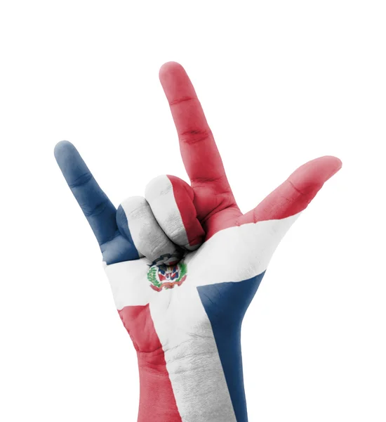 Mano che ti amo segno, Repubblica Dominicana bandiera dipinta, mu — Foto Stock