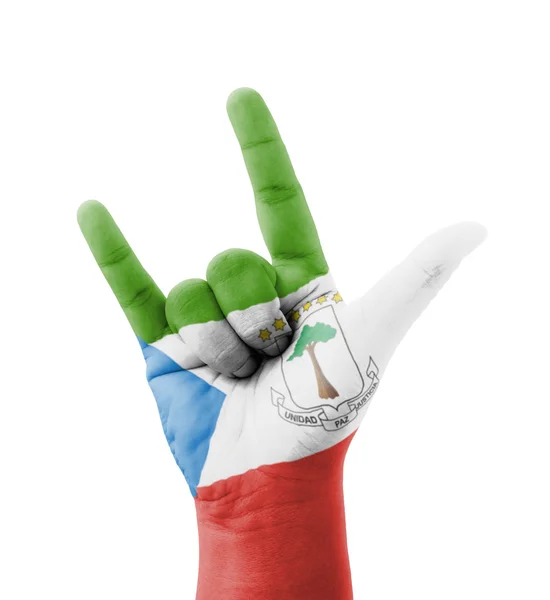 Hand making I love you sign, Equatorial Guinea flag painted, mul — Stock Photo, Image