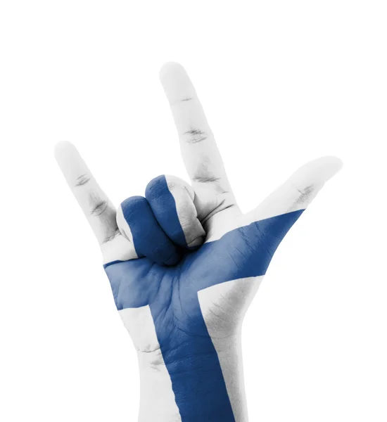 Haciendo a mano te amo firmar, bandera de Finlandia pintada, polivalente — Foto de Stock