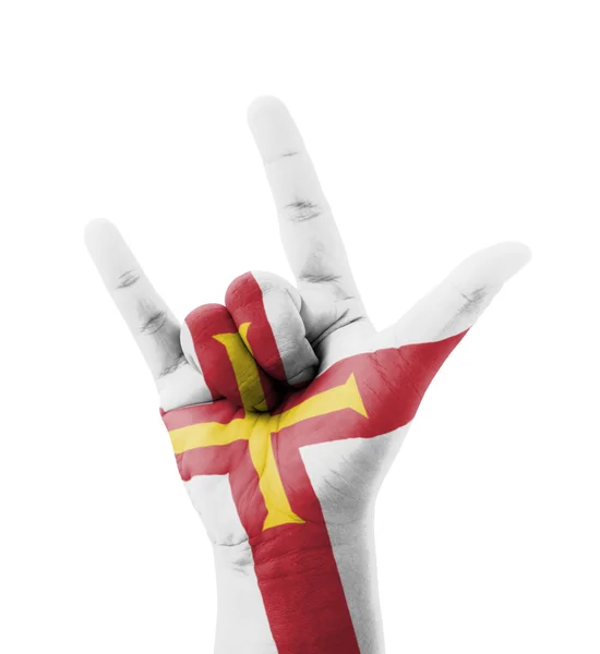 Hand making I love you sign, Guernsey flag painted, multi purpos — Stock Photo, Image