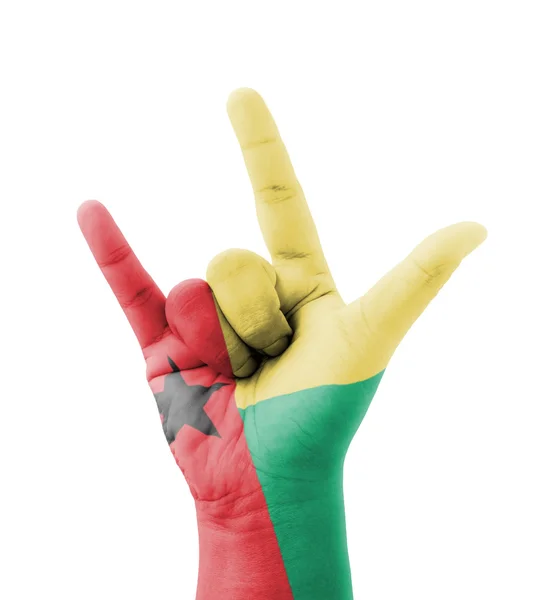Hand making I love you sign, Guinea-Bissau flag painted, multi p — Stock Photo, Image