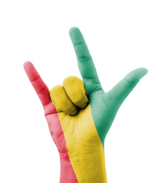 Fait à la main je t'aime signe, drapeau de Guinée peint, polyvalent — Photo