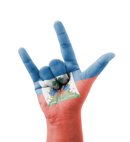 Hand, die ich liebe Sie unterschreiben, haiti Flagge gemalt, Mehrzweck-c — Stockfoto