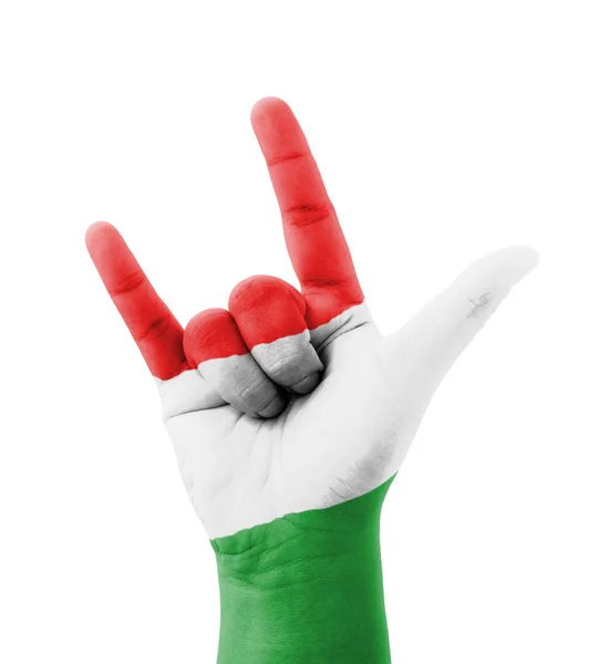 Hand maken die ik hou van u zich aanmeldt, Hongarije vlag geschilderd, multi purpose — Stockfoto