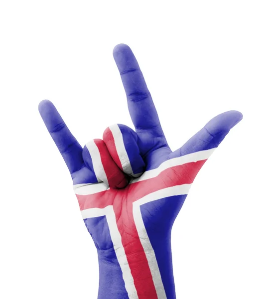Mão fazendo eu te amo assinar, bandeira da Islândia pintada, multiúso — Fotografia de Stock