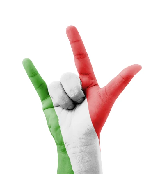 Mão fazendo eu te amo assinar, Itália bandeira pintada, multi propósito c — Fotografia de Stock