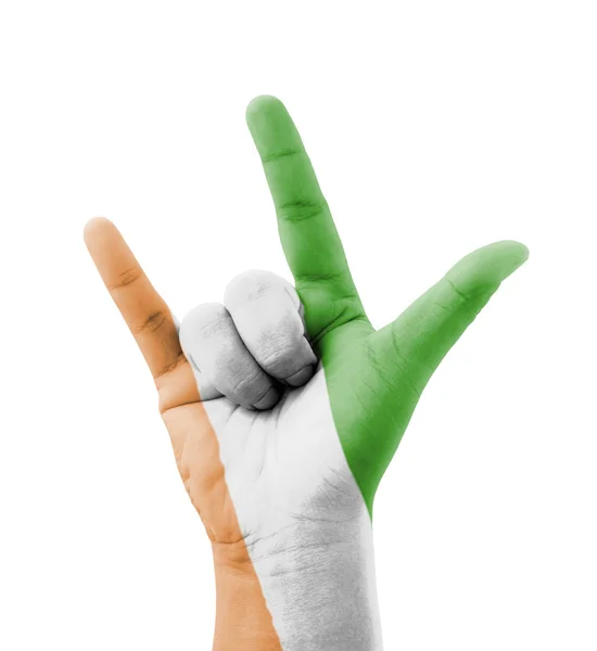 Hand making I love you sign, Ivory Coast flag painted, multi pur — Stock Photo, Image