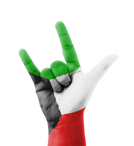 Mão fazendo eu te amo assinar, bandeira do Kuwait pintado, multi-propósito — Fotografia de Stock