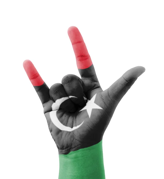 Hand machen ich liebe dich unterschreiben, libya flagge bemalt, vielzweck-c — Stockfoto