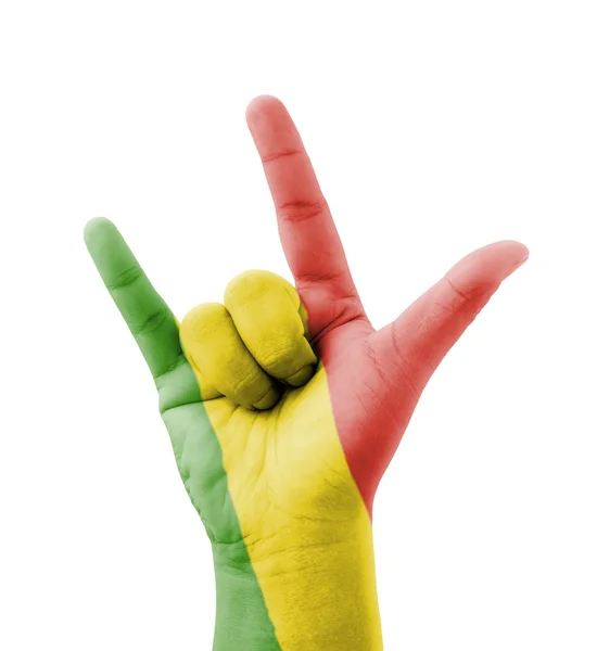 Mão fazendo eu te amo assinar, bandeira do Mali pintado, multi propósito co — Fotografia de Stock