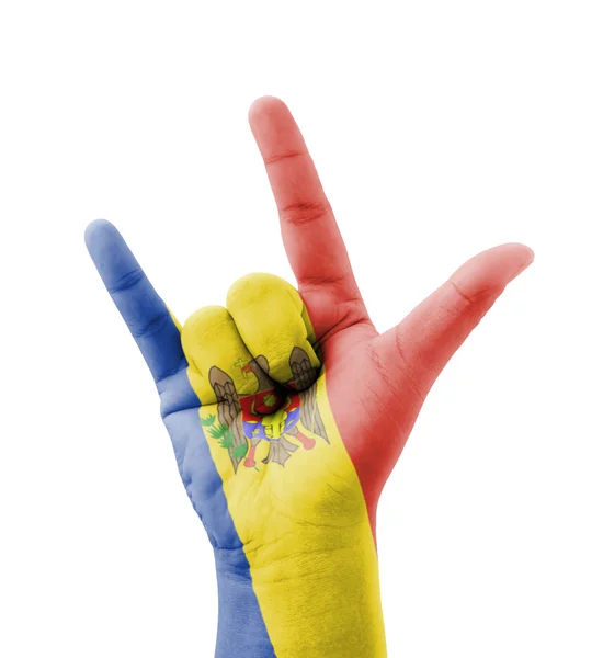 Hand making I love you sign, Moldova flag painted, multi purpose — Stock Photo, Image