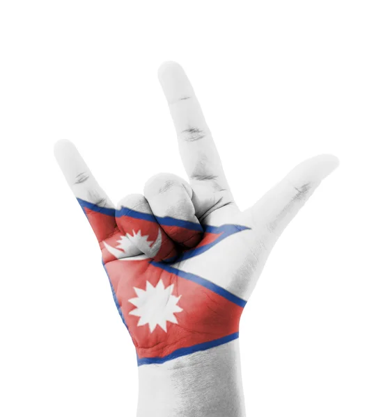 Hand making I love you sign, Nepal flag painted, multi purpose c — Stock Photo, Image