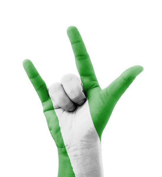 Hand machen ich liebe dich unterschreiben, Nigeria-Flagge bemalt, Mehrzweck — Stockfoto