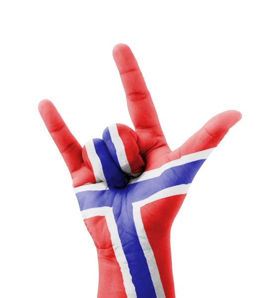 Рука рішень, що я люблю вас, знак, пофарбовані прапор Норвегії, багатоцільовий — стокове фото