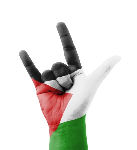 Hand making I love you sign, Palestine flag painted, multi purpo — Stock Photo, Image